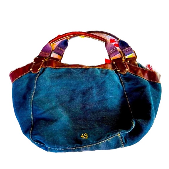 49 Square Miles Bag Denim Blue Canvas and Leather Tote Bag with many Poc… - Picture 2 of 7
